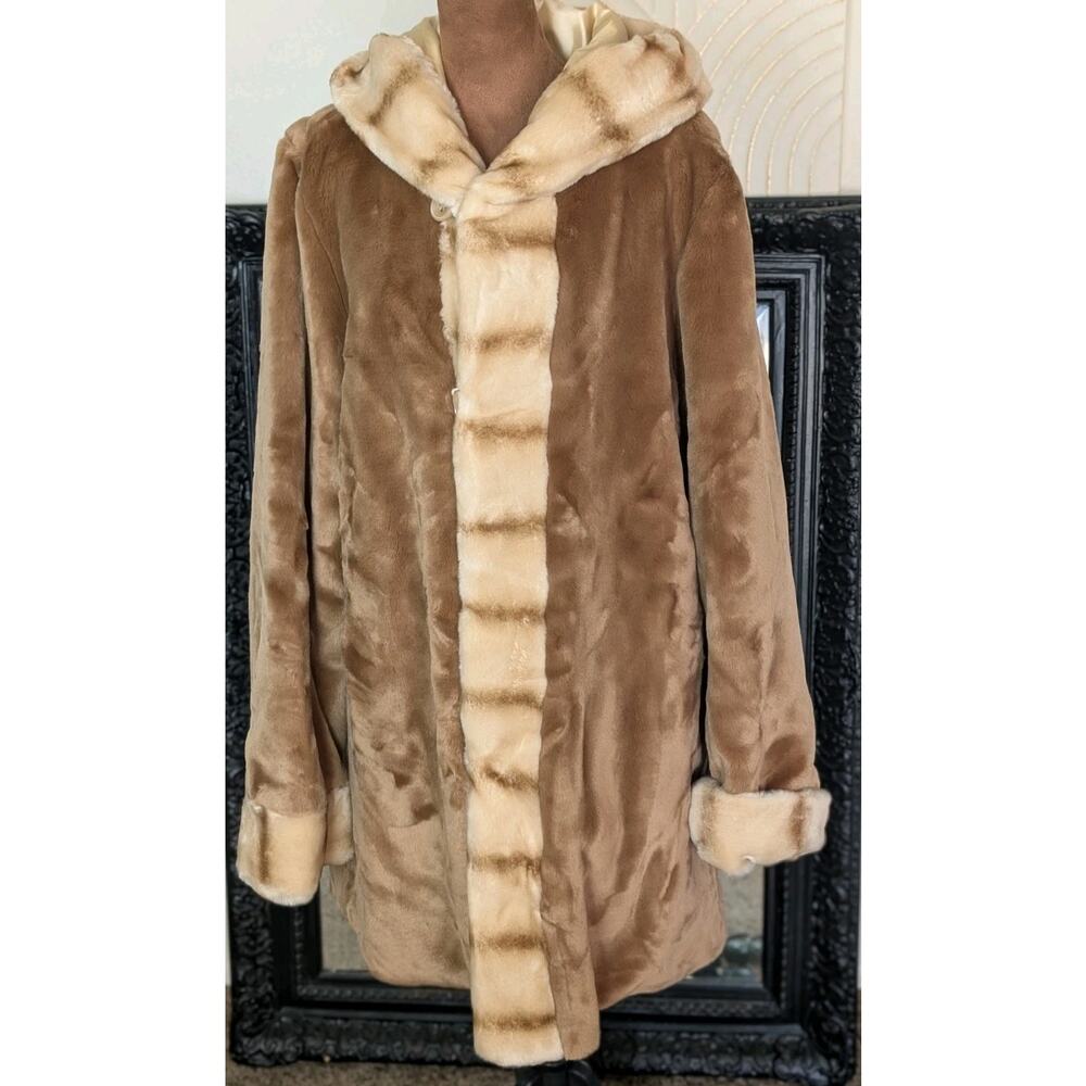 Dennis Basso Reversible Faux Mink Coat w/ Sable-Inspired Trim – Size L